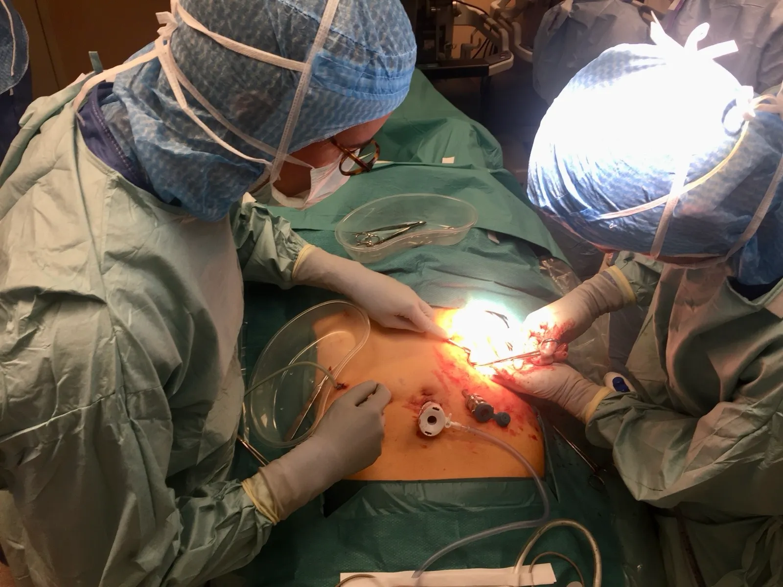 Surgical procedure under way in an operating theatre